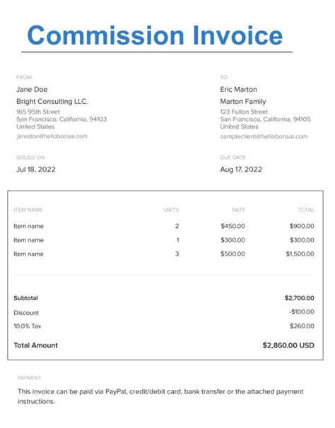 broker commission invoice