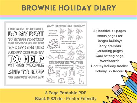 brownie pack holiday diary template