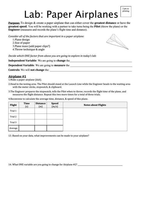 Browse Catalog Paper Airplane Lab Worksheet - Paper Airplane Lab Worksheet