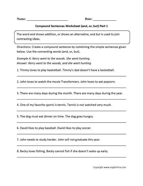 Browse Printable 8th Grade Simple Compound And Complex Compound Sentence Worksheet 8th Grade - Compound Sentence Worksheet 8th Grade