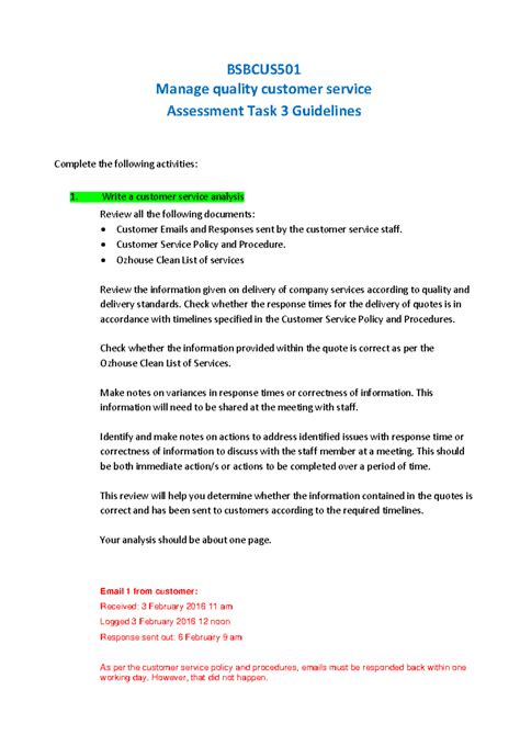 bsbcus501a manage quality customer service assessment