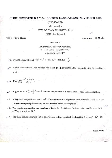 Bsc Maths First Semester Question Paper