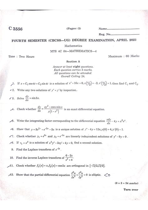 Bsc Maths Previous Queston Papers