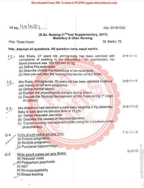 Bsc Nursing 4th Year Question Paper