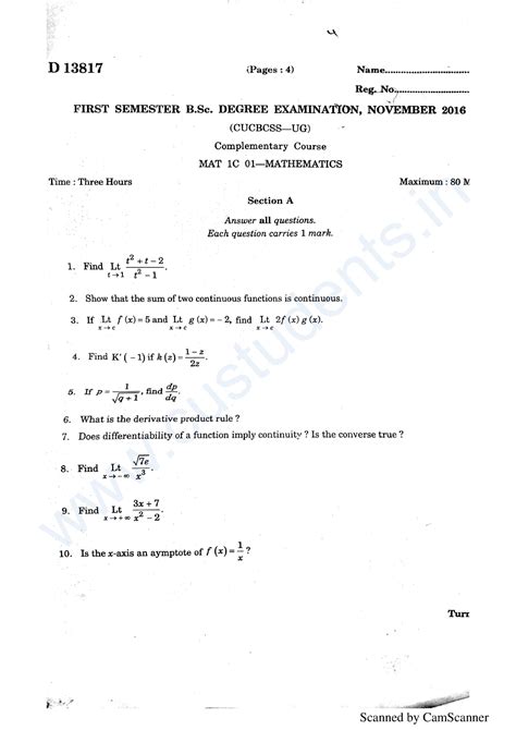 Full Download Bsc Mathematics Model Question Paper 