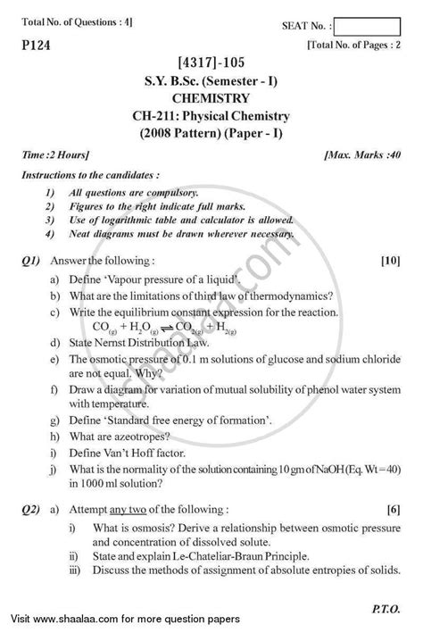 Full Download Bsc Sem 4 Question Paper Phyiscal Chemistry 