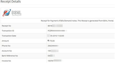 Bsnl Bill Payment Receipt