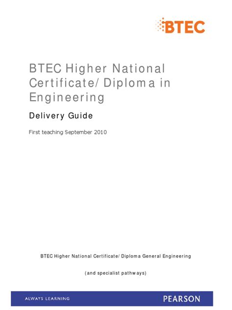 Read Online Btec Higher National In Engineering Delivery Guide 