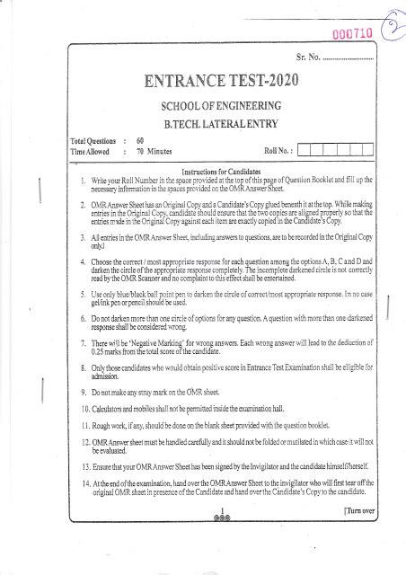 Btech Lateral Entry Previous Question Papers