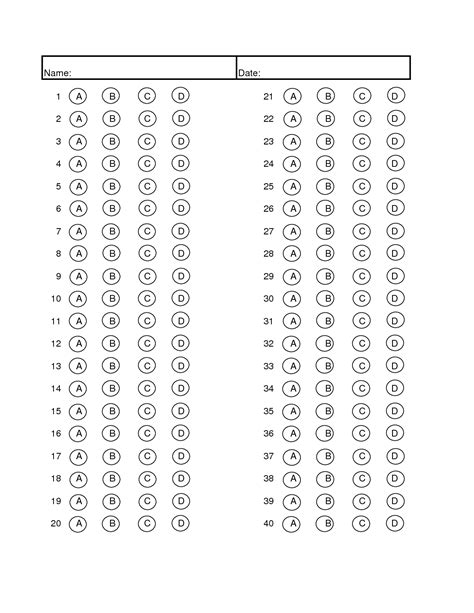 bubble answer key template