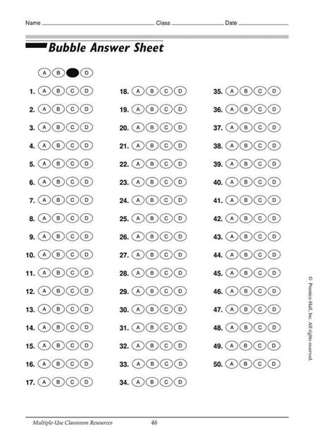 Bubble Answer Sheet With Numerical Response