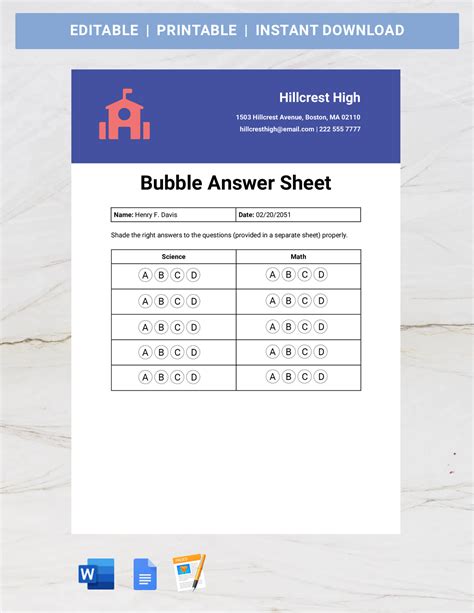 Read Bubble Answer Document Template 