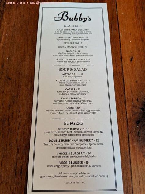 Bubby's Menu Tribeca