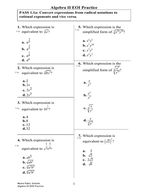 buckle down eoi practice algebra 1 test