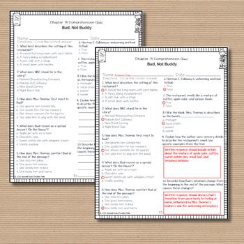 Bud Not Buddy Chapter Comprehension Questions