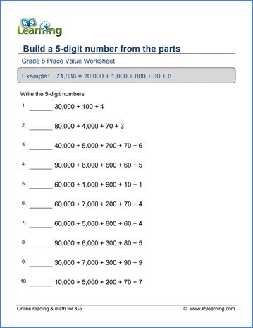 Build A 5 Digit Number From Parts Worksheets Place Value Worksheets 5th Grade - Place Value Worksheets 5th Grade