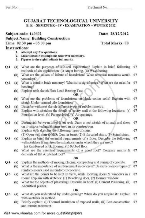 Building Construction 1 Sample Question Paper