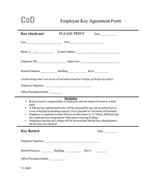 Building Key Agreement Form