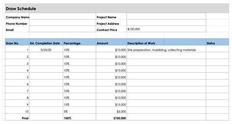 building loan draw down schedule excel