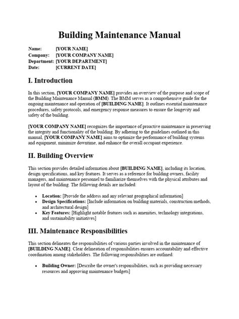 Building Maintenance Manual Definition