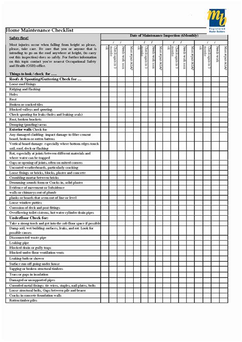 Building Maintenance Schedule Checklist