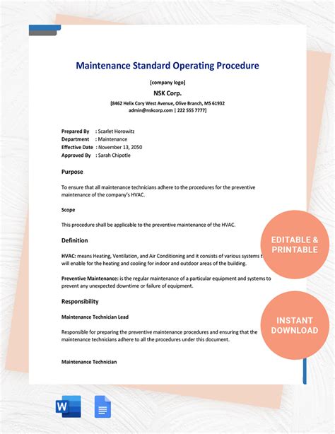 Building Maintenance Standard Operating Procedures Template