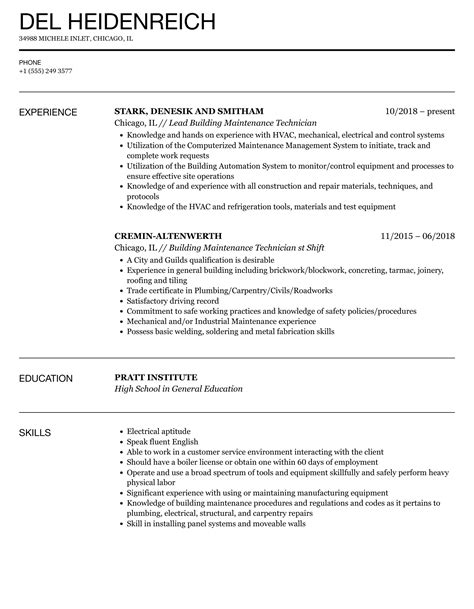Building Maintenance Technician Resume Examples