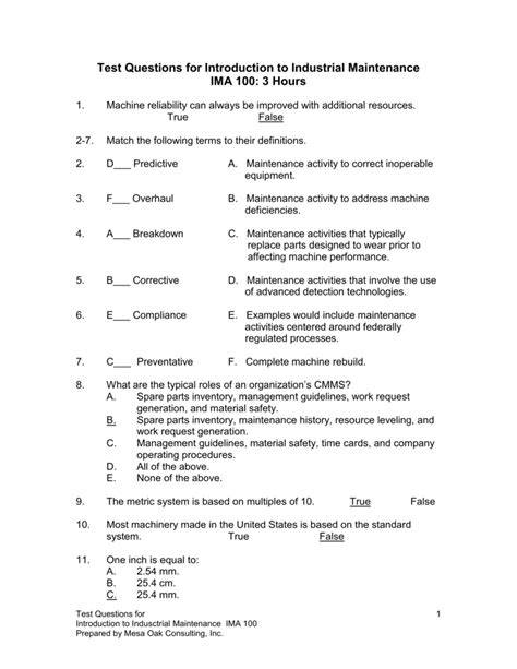 building maintenance test questions and answers