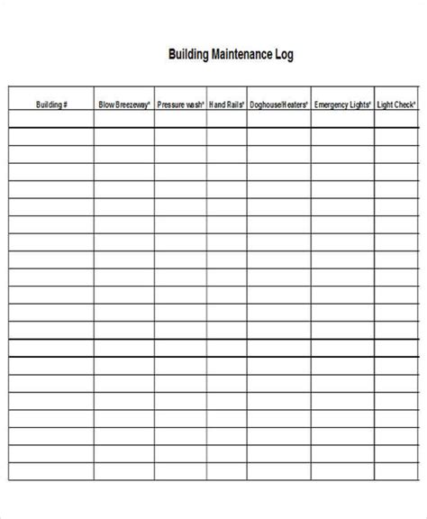 Read Building Maintenance Log Template Excel 