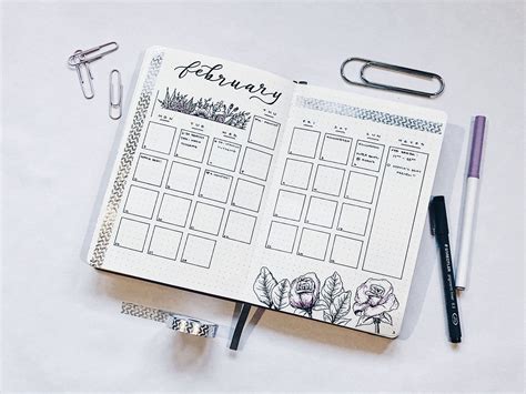 bullet journal floral monthly calendar Bullet Journal Layout, Bullet