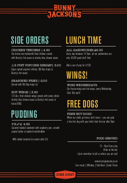 Bunny Jacksons Menu