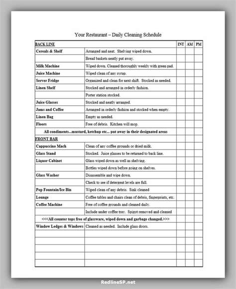 Burger King Cleaning Checklist