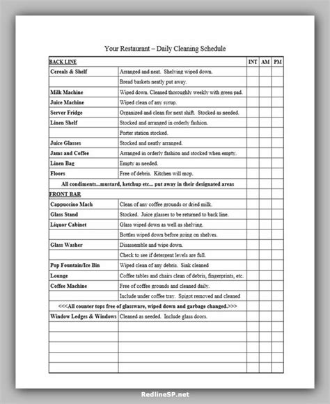 Read Online Burger King Cleaning Checklist 