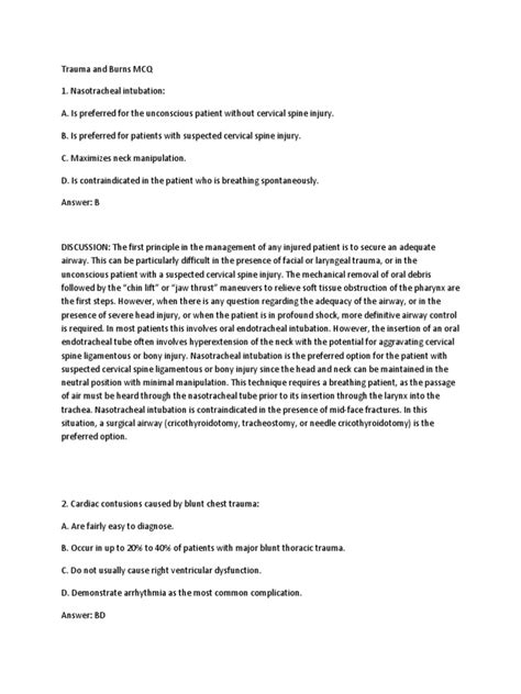 burns trauma mcq