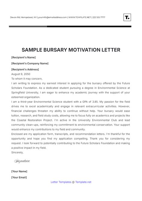 bursary motivation letter example