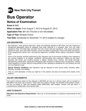 Bus Operator Exam 4600 Form Bing