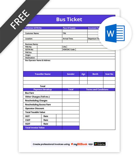 Bus Ticket Format For Word