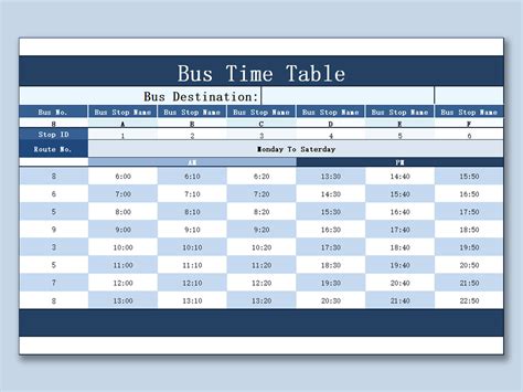 Read Online Bus Timetable Template 