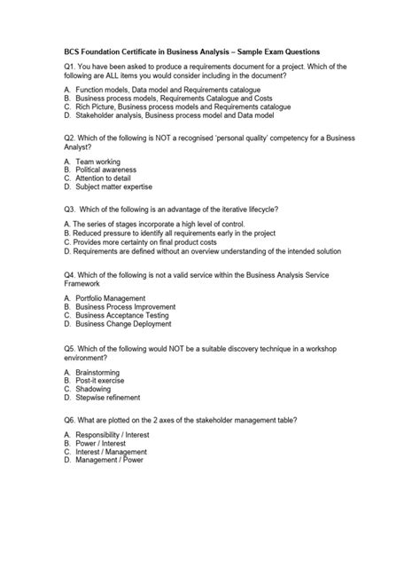 Business Analysis Foundation Sample Questions