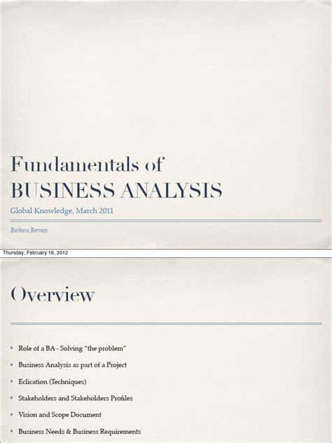Business Analysis Fundamentals Study Guide Warehouse