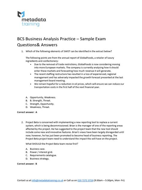 Business Analysis Practice Bcs Professional