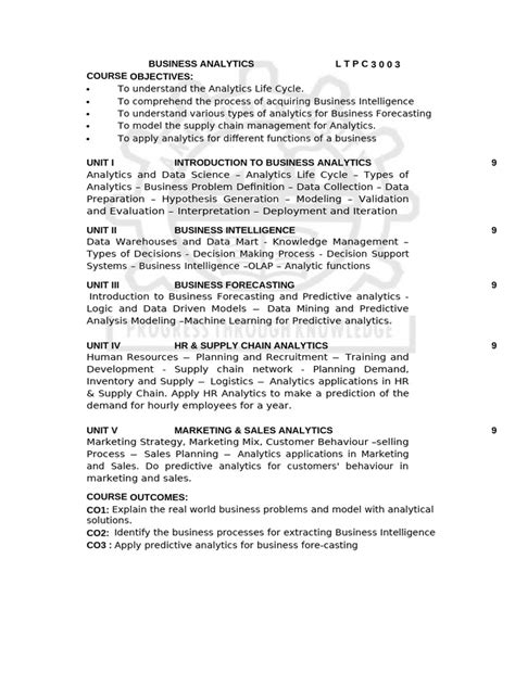 Business Analytics Syllabus