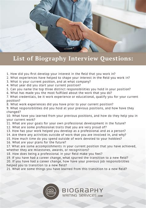 business biography interview questions to ask