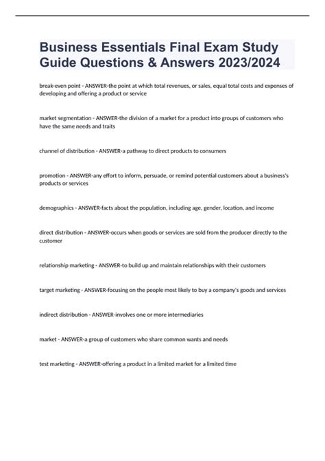 Business Essentials Final Exam Study Guide