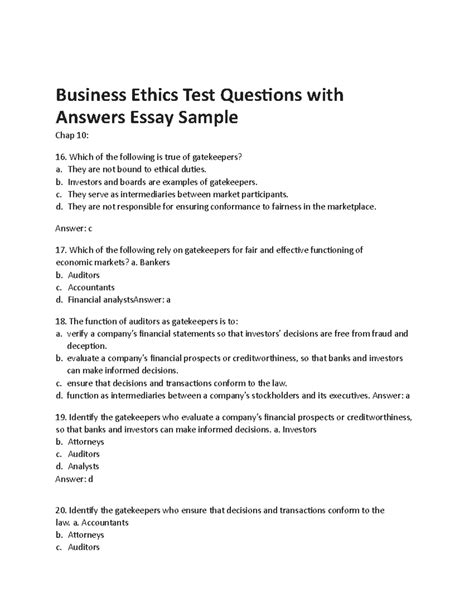 Business Ethics Question With Answer