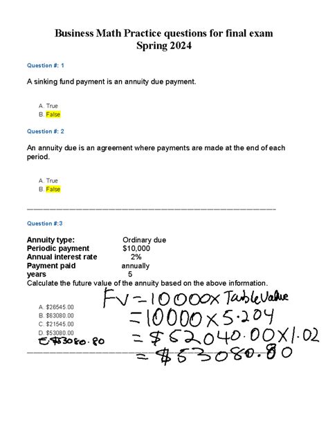 business math practice test sheridan