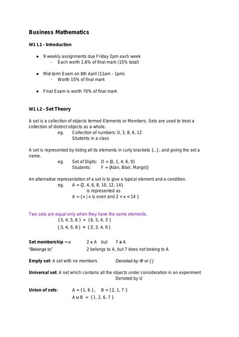 Business Mathematics Lecture Notes