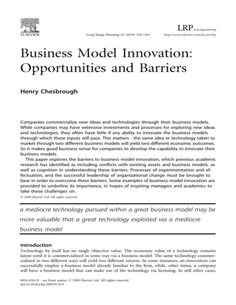 business model innovation opportunities and barriers pdf