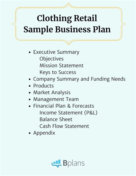 business plan sample clothes retail store
