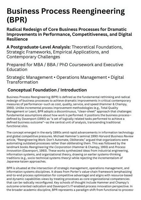 Business Process Reengineering Mba Notes